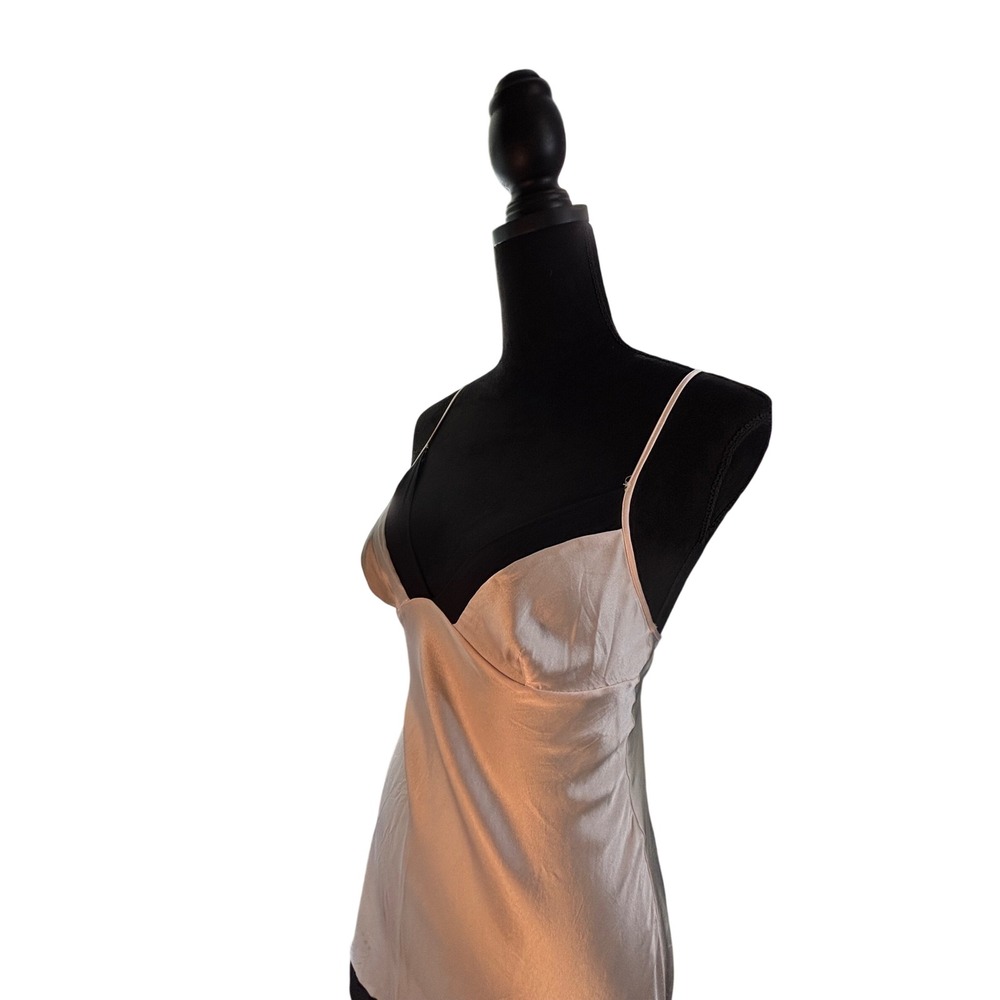Victorias Secret Champagne Satin Slip Dress Black Trim Cross Back Medium 327588 - Picture 4 of 16